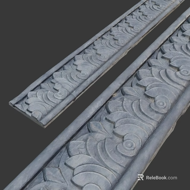 Intricate Carved Stone Decorative Strips With Floral Scroll Patterns For Architectural Decoration 3d model 