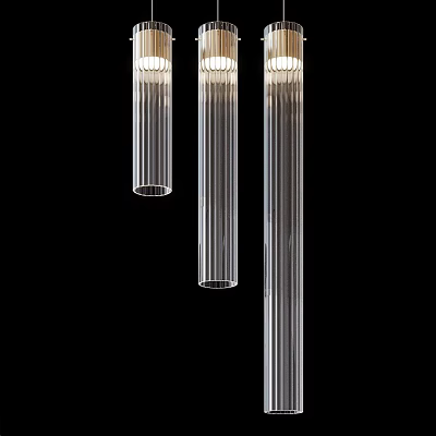 Modern Three Vertical Cylindrical Striped Glass Pendant Lights For Interior Design 3d model