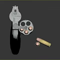 Silver Revolver With Black Grip Displayed Isolated On Dark Background With Bullets
