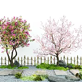 arbor landscape landscaping tree peach tree cherry tree stone tingbu moss micro terrain 3d model