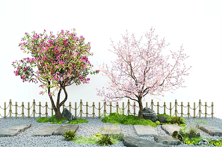 arbor landscape landscaping tree peach tree cherry tree stone tingbu moss micro terrain 3d model
