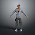 Game and Movie Character in Gray Hoodie With KUDO Lettering Blue Cap Jeans and Sneakers