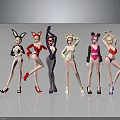 Colorful Female Characters With Animal Ear Headpieces In Leotards Striking Poses