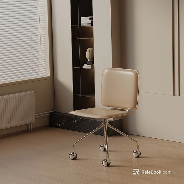 Modern Beige Office Chair With Sleek Design Metal Frame And Wheels 3d model 