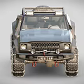 Modified Off Road Vehicle With Open Top Large Tires Red Stripes And Front Grille