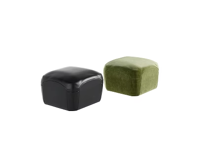 Two Modern Square Sofa Stools in Black Leather and Green Velvet Home Decor 3d model
