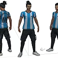 Game Movie Character Wearing Blue White Striped Jersey Number 0 Black Cargo Pants White Sneakers