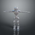 Silver Robot Character With Metallic Body Extended Arms Standing On Dark Background With Reflection