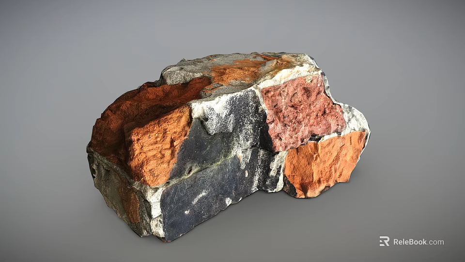 Natural Stone Wood Block With Colorful Red Black Gray Orange Textures 3d model 