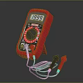 Red Digital Multimeter With Stand Test Probes And 19.99 Display On Black Background 3d model