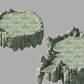 Circular Stone Platforms With Rocky Edges And Wooden Bridge Structure 3d model
