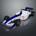 White And Blue Formula Race Car With Streamlined Body And Rear Wing 3d model