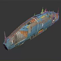 Blue Watercraft With Orange Accents Detailed Surface Structure And Industrial Design Elements