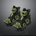 Stylish Modern Sneakers Design With Black And Neon Green Hollowed Out Patterns And Thick Sole