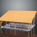 Simple Wooden Pavilion Structure With Sloped Roof And Transparent Base Design