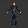 Game and Movie Character 3D Model in Blue Jumpsuit With Brown Harness Standing