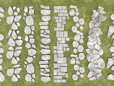 Various Natural Stone Stepping Stones Designs Laid On Green Grass Pathway 3d model