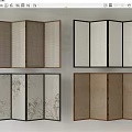 Folding Room Divider Screens With Linen Panels Grid Patterns And Floral Prints 3d model