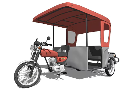 Red Canopy Motor Tricycle With Gray Seats And Motorcycle Front Design 3d model