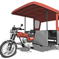 Red Canopy Motor Tricycle With Gray Seats And Motorcycle Front Design