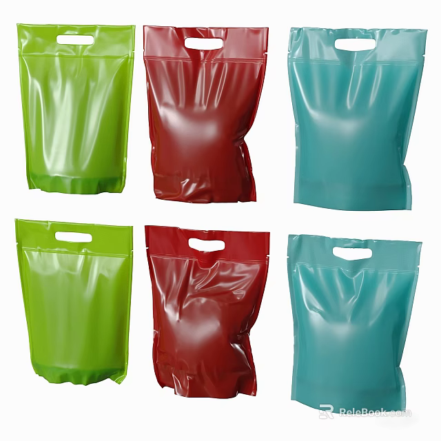 Reusable Plastic Bags Green Red Blue Colored With Handles For Daily Shopping Use 3d model 