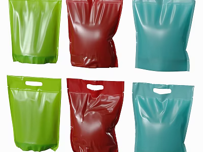 Reusable Plastic Bags Green Red Blue Colored With Handles For Daily Shopping Use 3d model