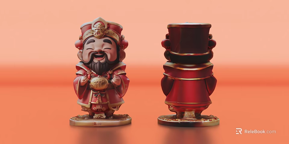 Game Movie Character Red Gold Outfit Front Back View Traditional Lucky Figure 3d model 