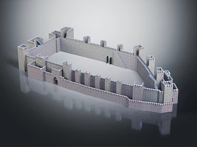 Ancient Architecture Model With Stone City Wall Watchtowers And Defensive Battlements 3d model