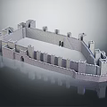 Ancient Architecture Model With Stone City Wall Watchtowers And Defensive Battlements