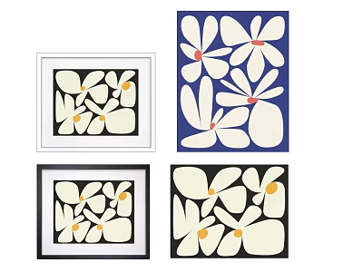 Flower Pattern Framed Wall Art Prints With Blue And Black Backgrounds 3d model