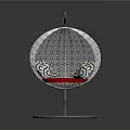 Modern Spherical Chair With Red Cushion Geometric Pattern Pillows And Metal Stand