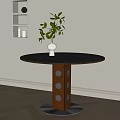 Middle Ancient Style Dining Table Solid Wood Dining Table Round Dining Table Ornaments Vase 3d model