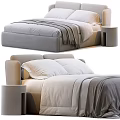 Elegant Modern Double Bed With Comfortable Bedding Pillows And Side Table