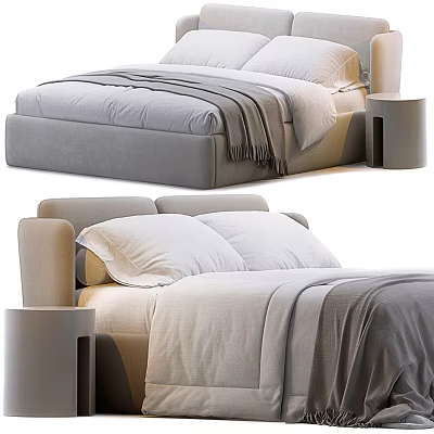 Elegant Modern Double Bed With Comfortable Bedding Pillows And Side Table 3d model