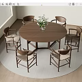 Tradition Quiet Ancient Style Dining Table and Chair Combination 3d model