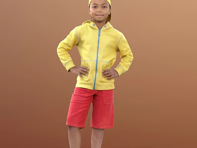 Man Wearing Yellow Hoodie And Red Shorts Standing Against Brown Background 3d model
