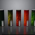 Cylindrical Containers With Red Green Gradient Colors Reflective Surface And White Labels