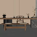 Tea Table and Chair Combination Stool Bench Tea Table 3d model