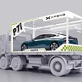 PTI XPSNG Truck Featuring Transparent Display Container Carrying Blue Car