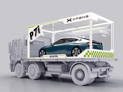 PTI XPSNG Truck Featuring Transparent Display Container Carrying Blue Car 3d model