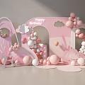 Pink Happy Birthday Party Decoration With Balloons Cloud Arch And Sign
