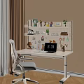 Cozy Home Office Desk With White Pegboard Organizer Books Table Lamp And Chair