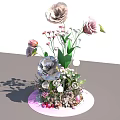 Multi Layered Decorative Floral Arrangement With Pink White Flowers And Green Leaves