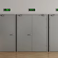 Gray Fire Doors With Red Extinguisher Cabinet And Green Indicator Lights