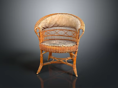 Handwoven Vintage Wicker Armchair with Soft Cushioned Seat and Backrest 3d model