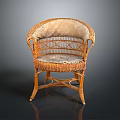 Handwoven Vintage Wicker Armchair with Soft Cushioned Seat and Backrest