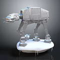 Detailed Metallic Mechanical Walker Model With Icicles On White Base And Mechanical Legs