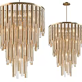 Modern Golden Frame Chandeliers With Transparent Glass Rods Illuminated