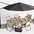 Outdoor Dining Table with Rattan Chairs Black Umbrella and Metal Frame for Garden Use