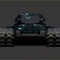 Futuristic Tank Weapon with Dual Cannons Blue Glowing Patterns and High Tech Dark Colored Body